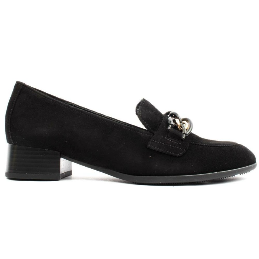 Women Gabor | 35281 Loafer Shoe - Black Suede