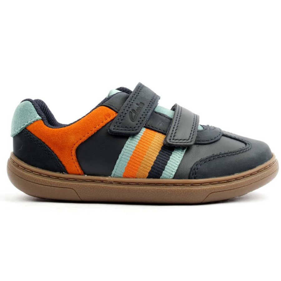 Kids Clarks | Flash Den T Velcro Shoe - Navy Multi G