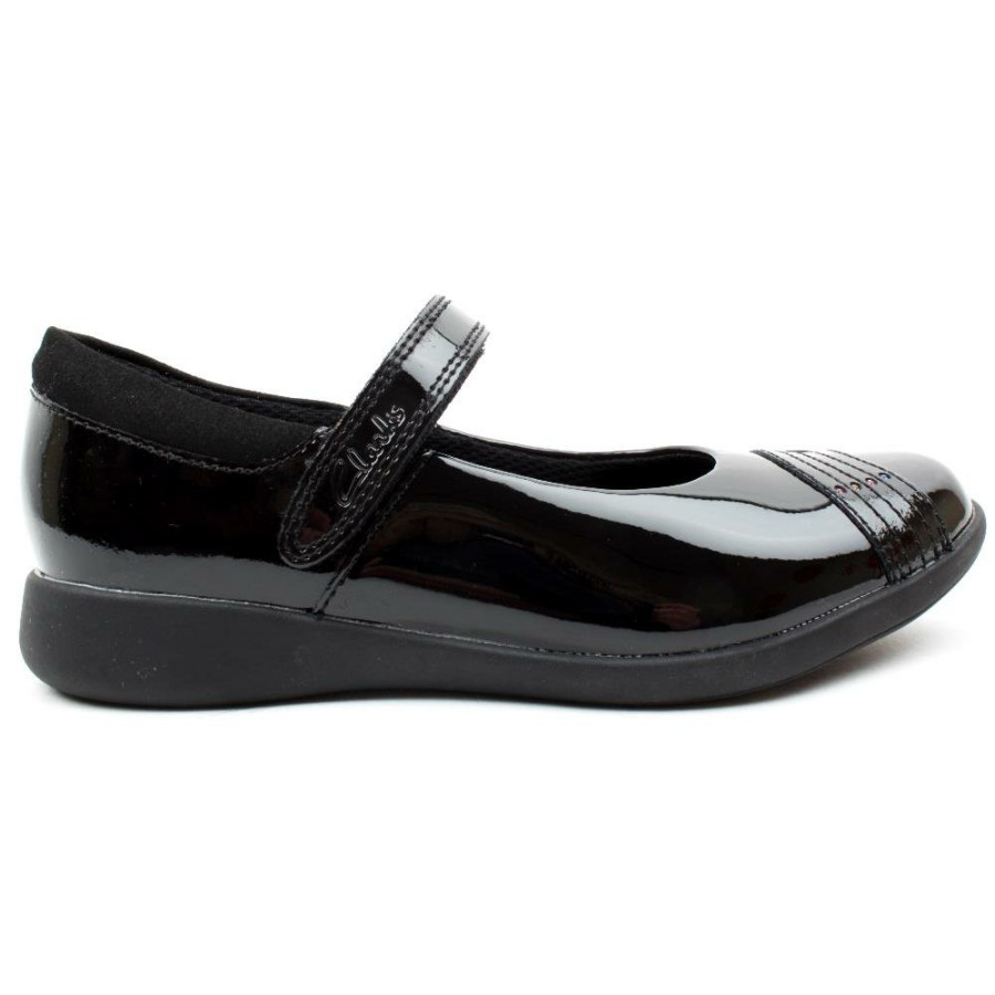 Kids Clarks | Etch Beam K Strap Shoe - Black Patent H