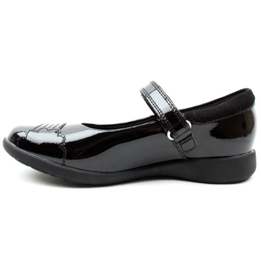 Kids Clarks | Etch Beam K Strap Shoe - Black Patent H