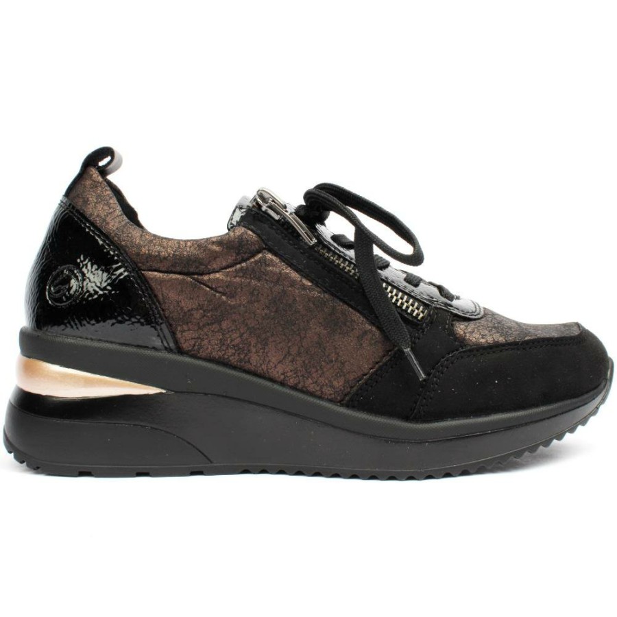 Women Remonte | D2401 Laced Wedge Shoe - Black Bronze