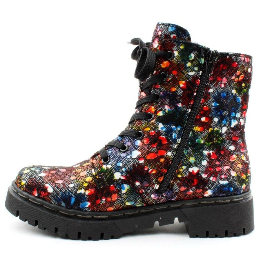 Women Rieker | Y2440 Laced Ankle Boot - Black Multi