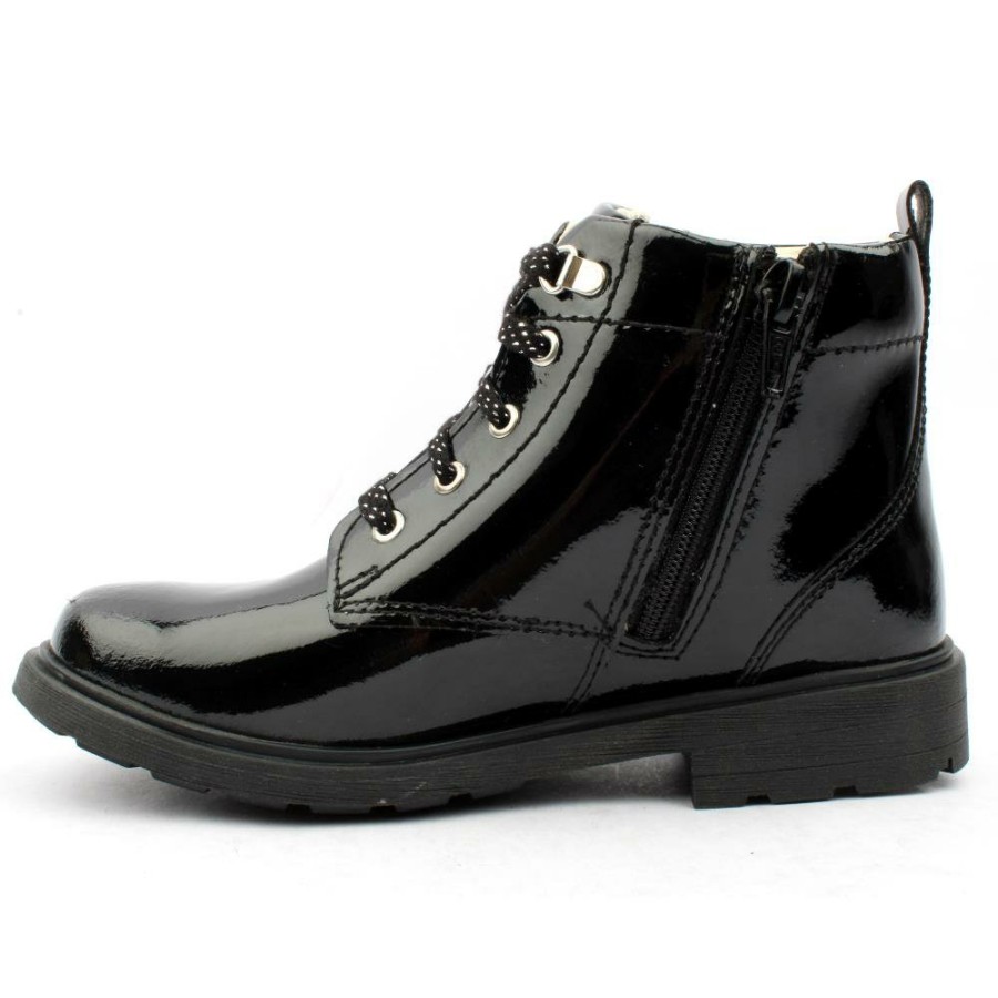 Kids Clarks | Astrol Lace K Laced Boot - Black Patent G