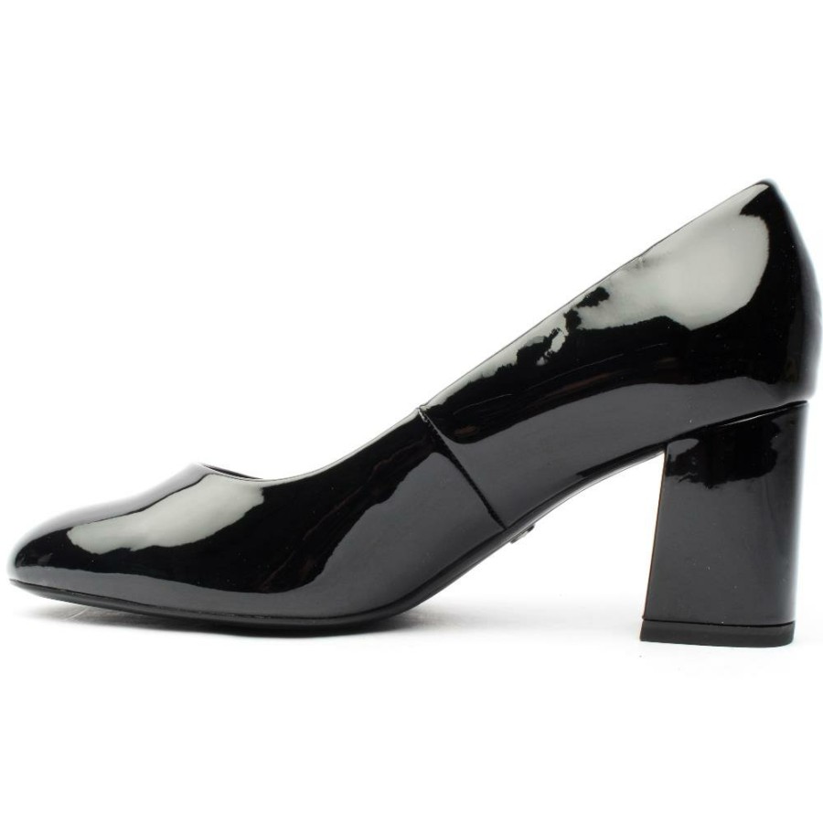 Women Tamaris | 22407 Block Heel Court Shoe - Black Patent