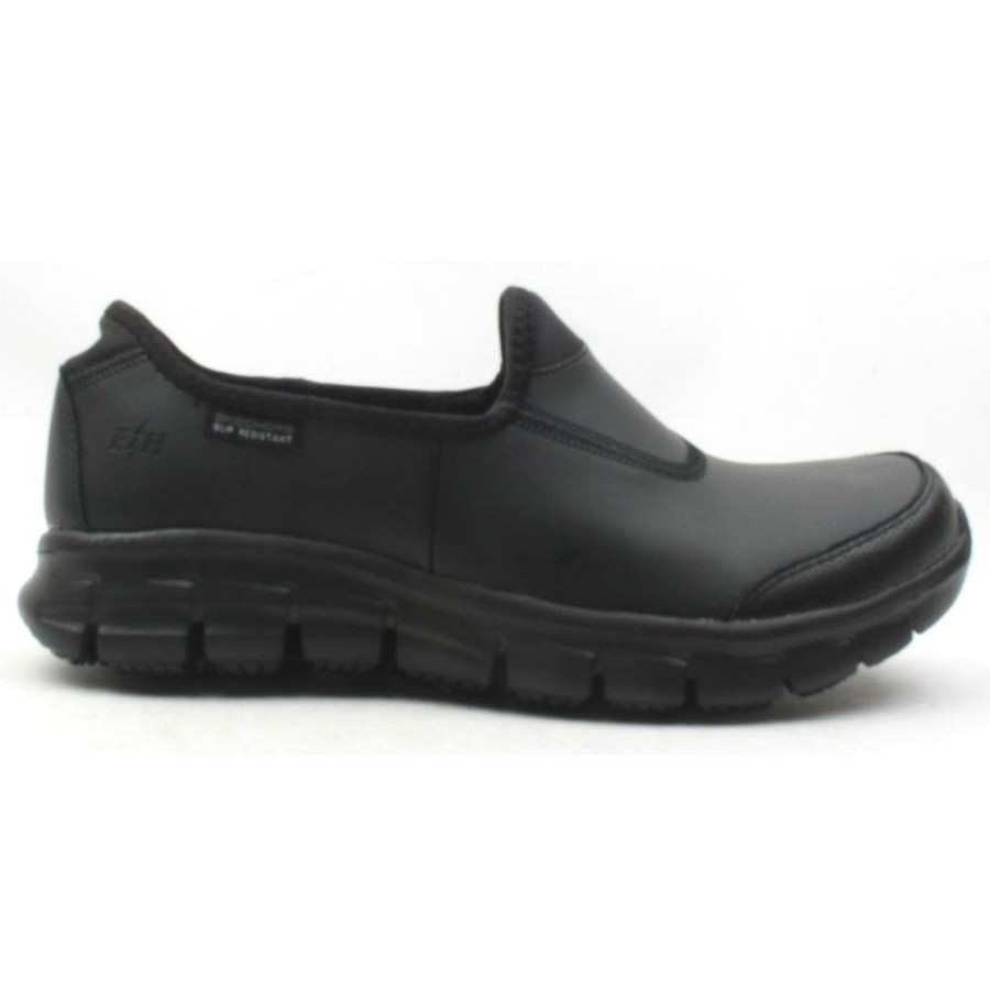 Women Skechers | Slip On Safety Shoe 76536Ec - Black Black