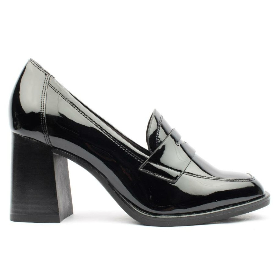 Women Tamaris | 24438 Block Heel Shoe - Black Patent