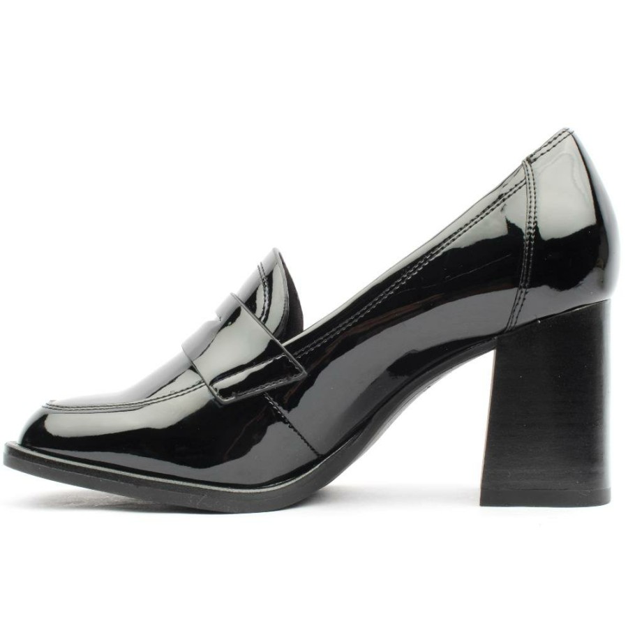 Women Tamaris | 24438 Block Heel Shoe - Black Patent