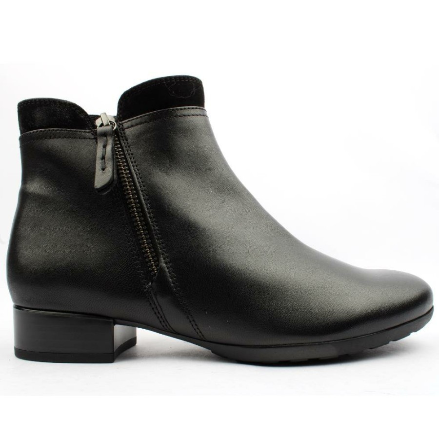 Women Gabor | 32718 Low Heel Boot - Black Leather