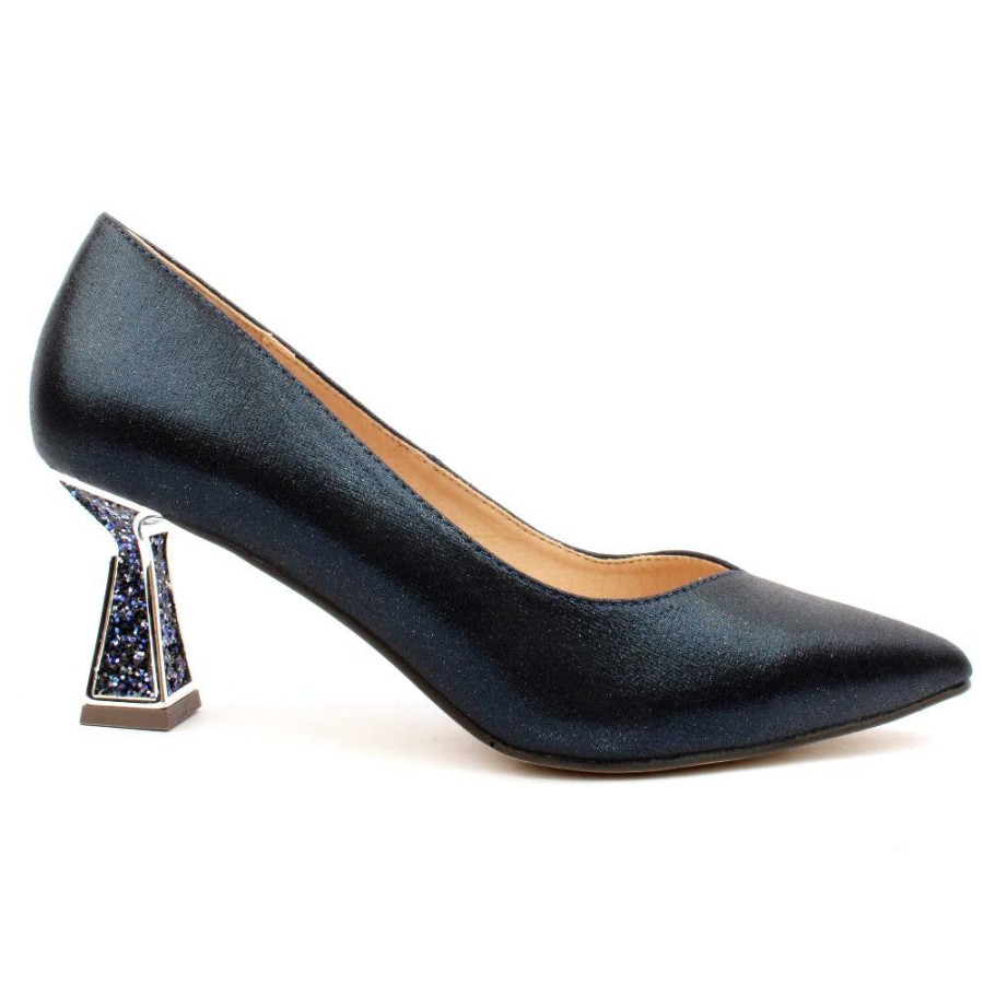 Women Menbur | 24690 Jewel Heel Shoe - Navy