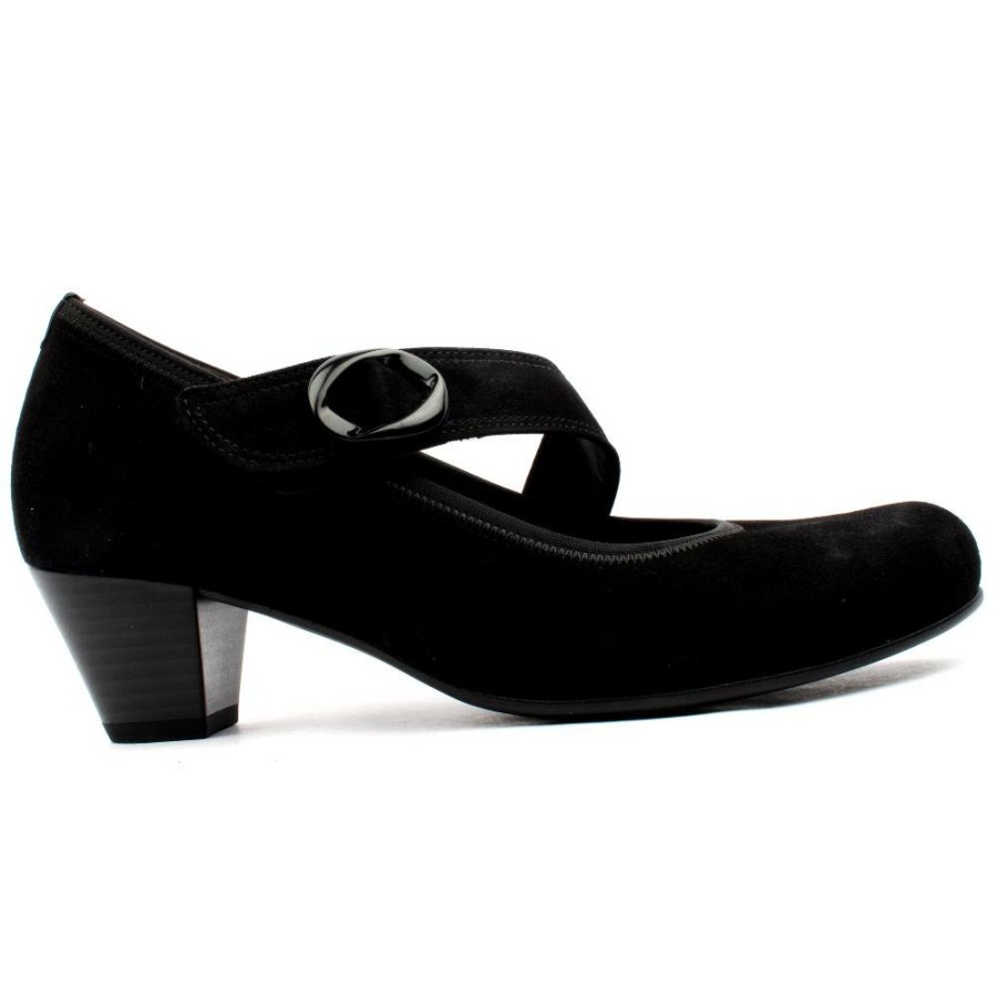 Women Gabor | Gab149 Strap Shoe - Black Suede