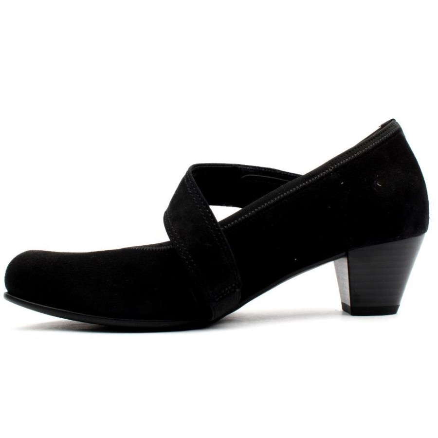 Women Gabor | Gab149 Strap Shoe - Black Suede