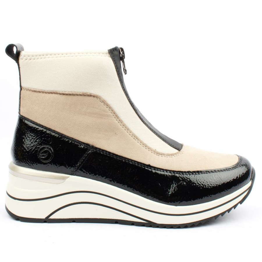 Women Remonte | D0T71 Zip Boot - Black Beige