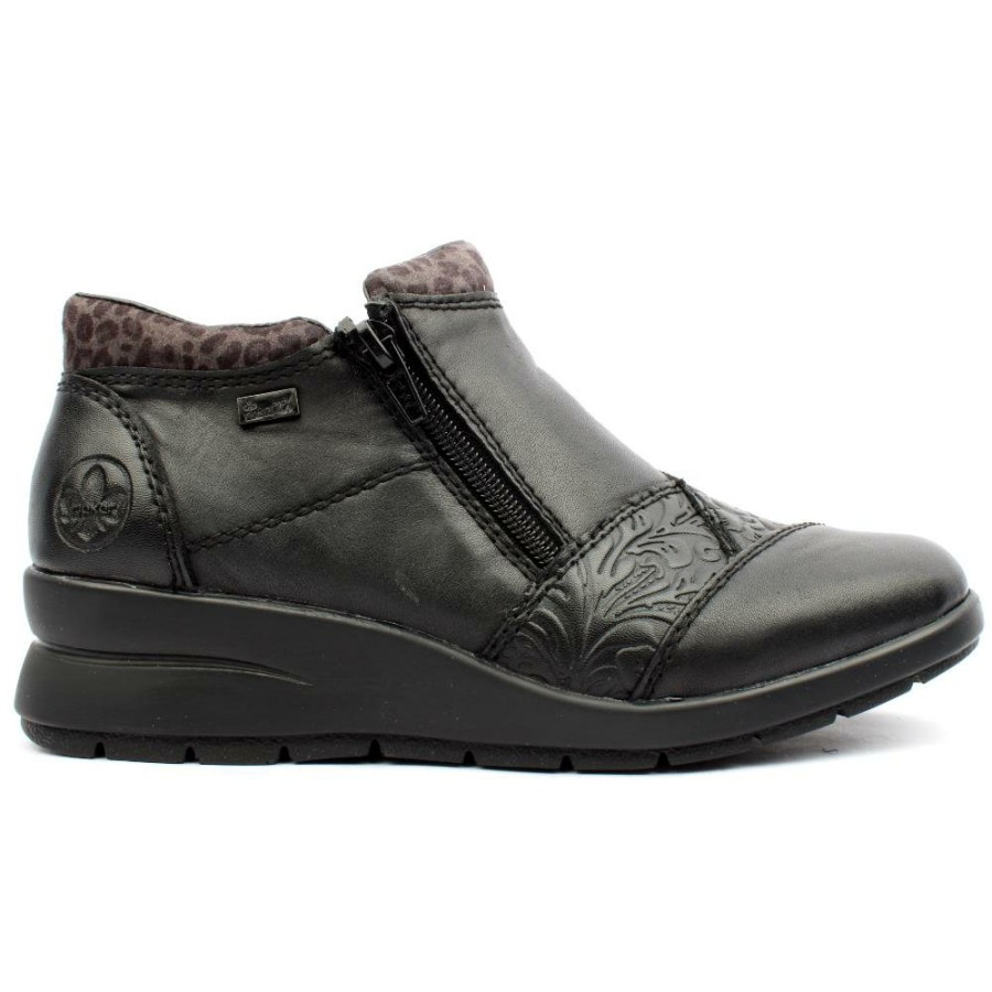 Women Rieker | L4881 Zip Boot - Black/Grey