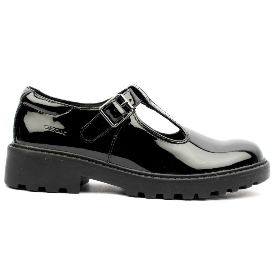 Kids Geox | Tbar Shoe J8420E - Black Patent