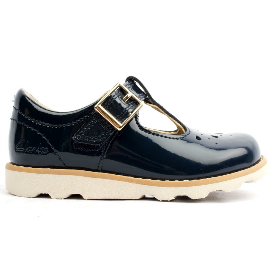 Kids Clarks | Crown Print K T Bar Shoe - Navy Patent G