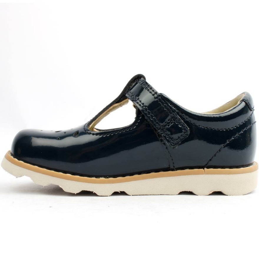 Kids Clarks | Crown Print K T Bar Shoe - Navy Patent G