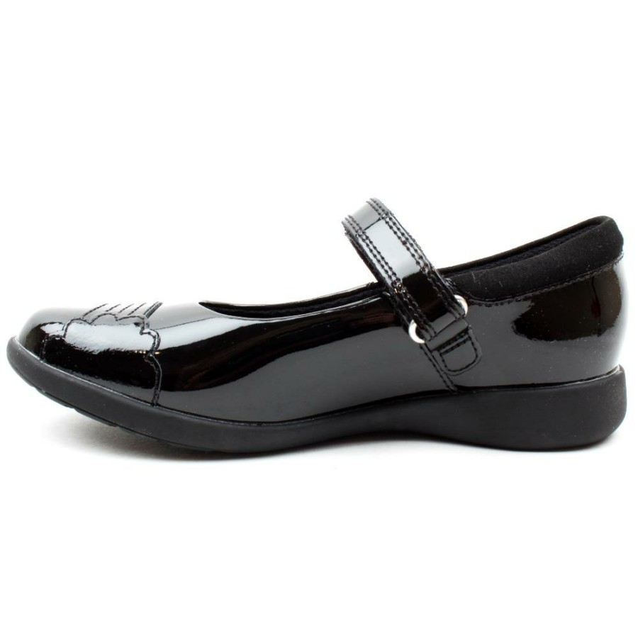 Kids Clarks | Etch Beam K Strap Shoe - Black Patent F