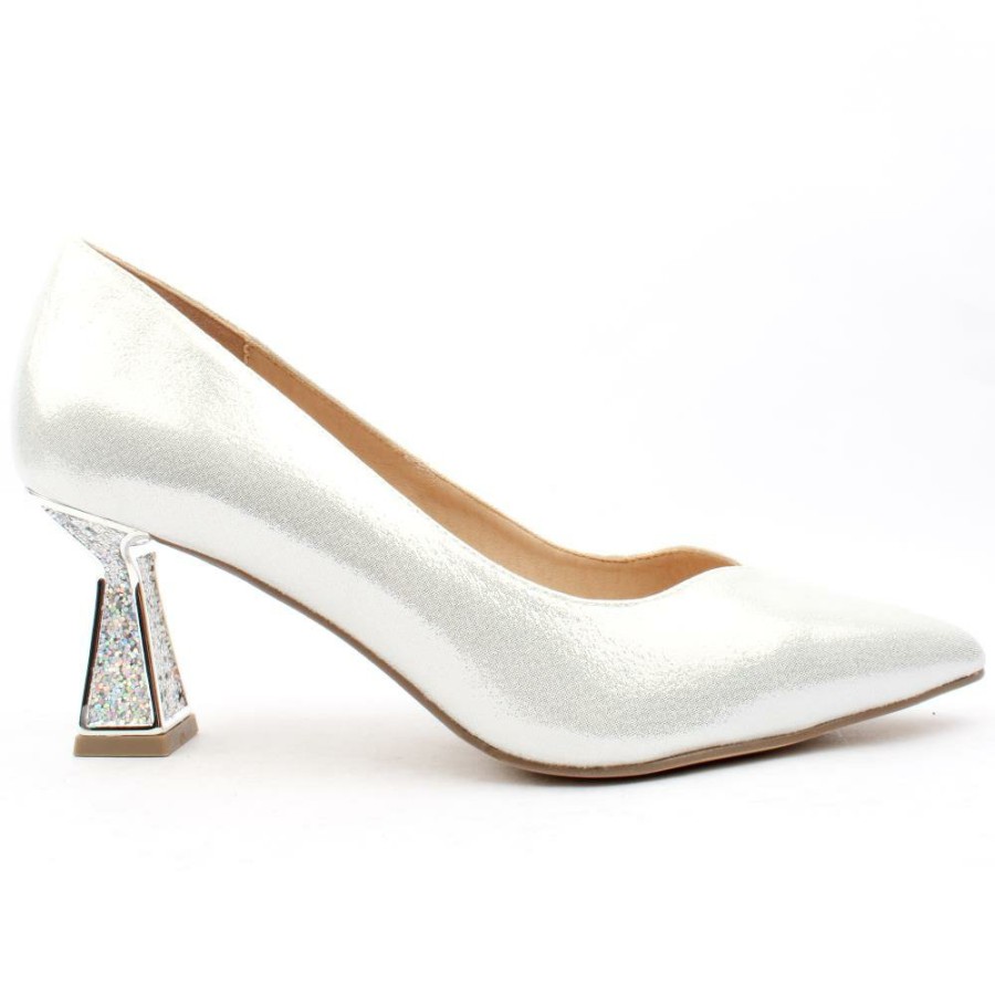 Women Menbur | 24690 Jewel Heel Shoe - Silver