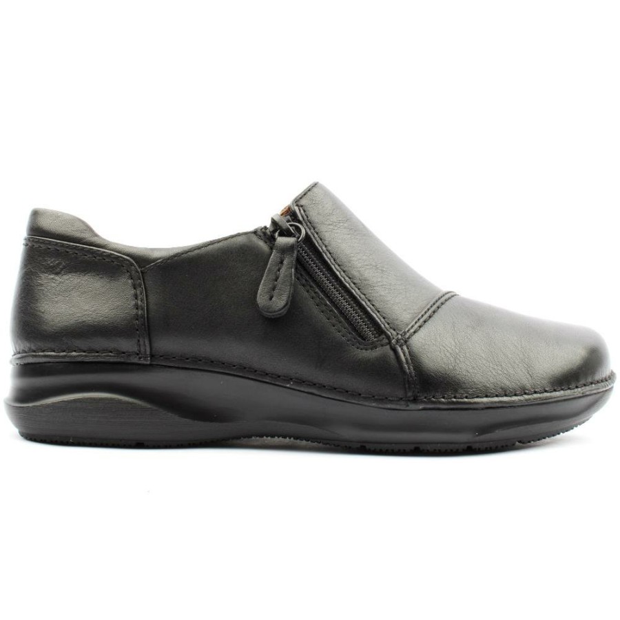 Women Clarks | Appley Zip Comfort Shoe - Black D