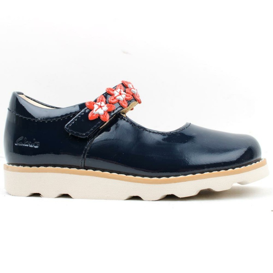 Kids Clarks | Crown Petal T Strap Shoe - Navy Patent F