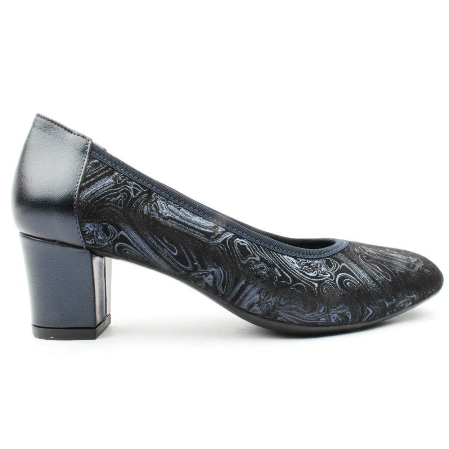 Women Softmode | Kaylee Stretch Heeled Shoe - Navy Pattern