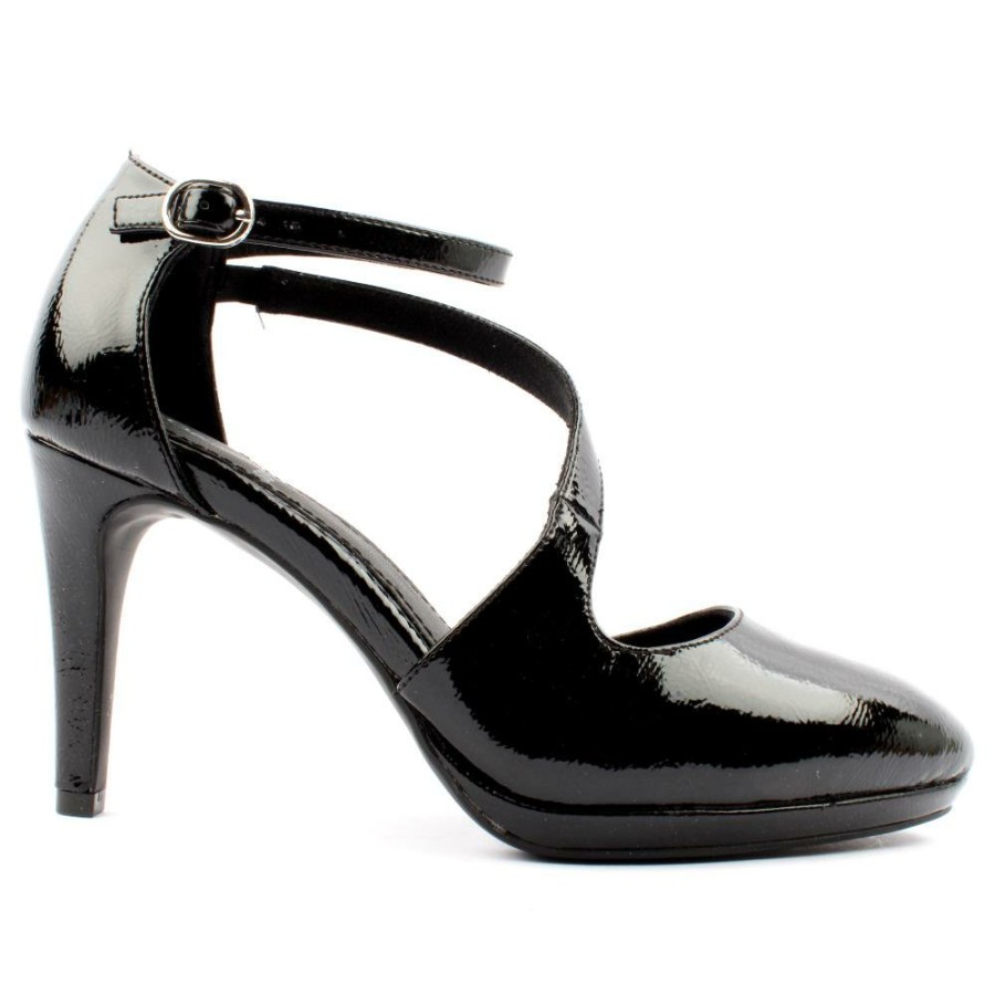 Women S.Oliver | Soliver 24401 Heeled Strap Shoe - Black Patent