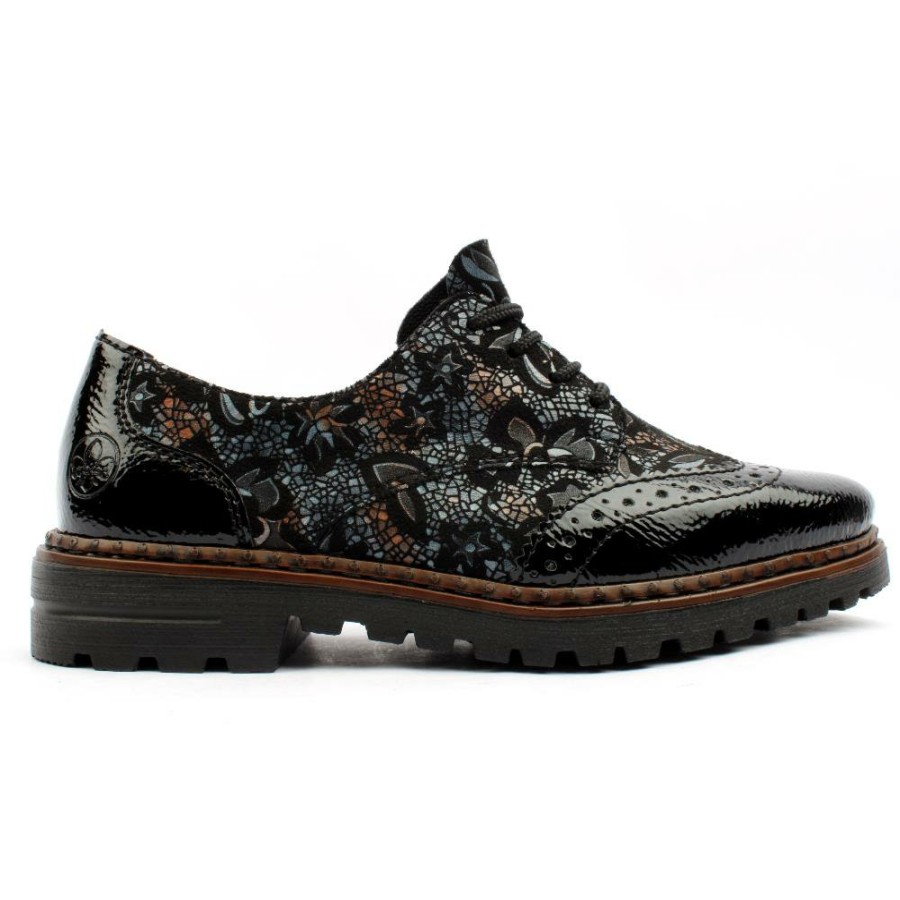 Women Rieker | 54801 Brogue Shoe - Black Metallic