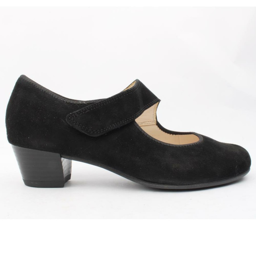 Women Ara | 63601 Strap Heeled Shoe - Black Suede