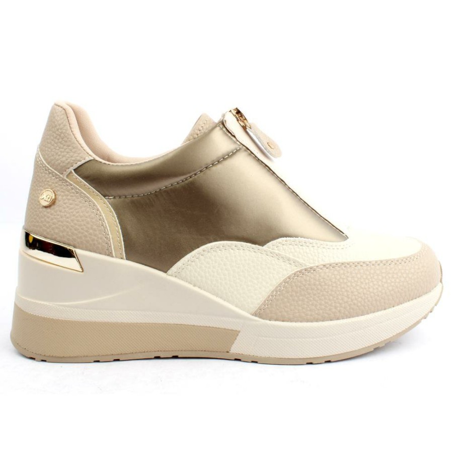 Women XTI | 141874 Wedge Zip Shoe - Beige