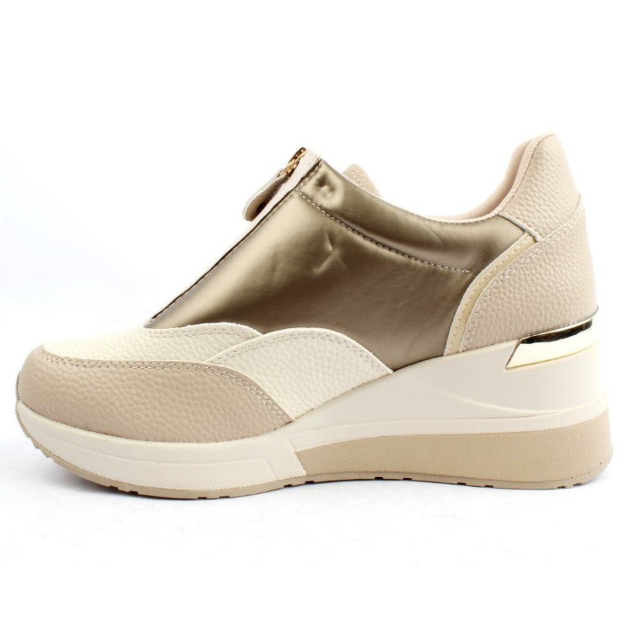 Women XTI | 141874 Wedge Zip Shoe - Beige