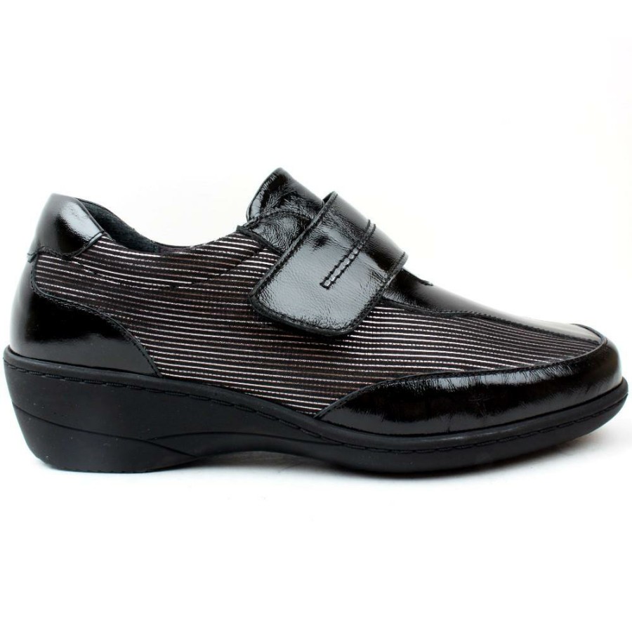 Women Softmode | Ellen Velcro Shoe - Black Patent