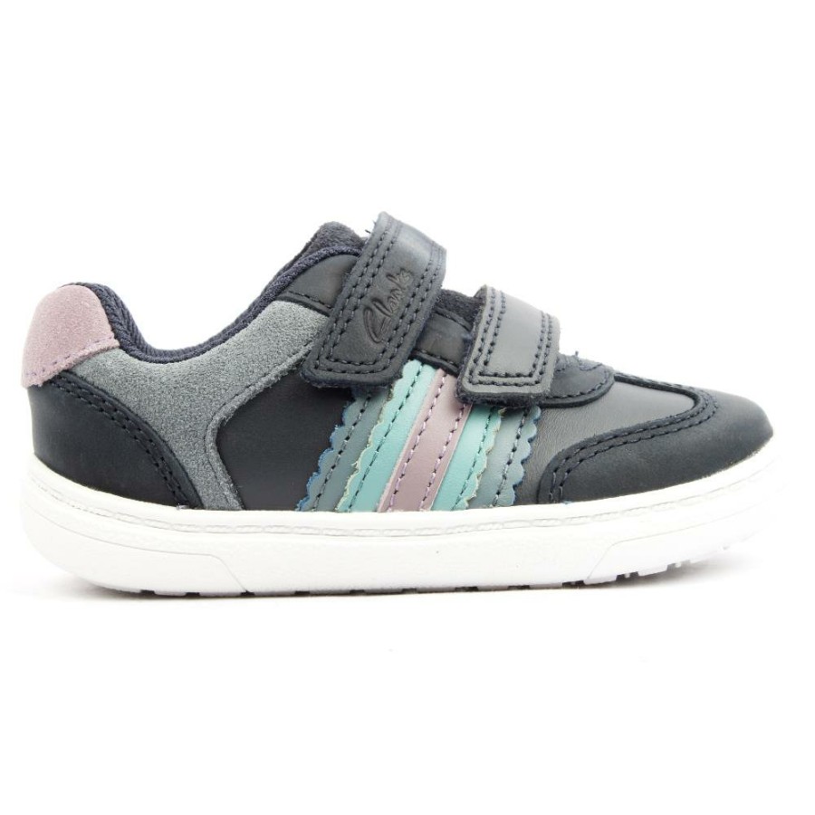 Kids Clarks | Flash Band T Junior Shoe - Navy Leather F